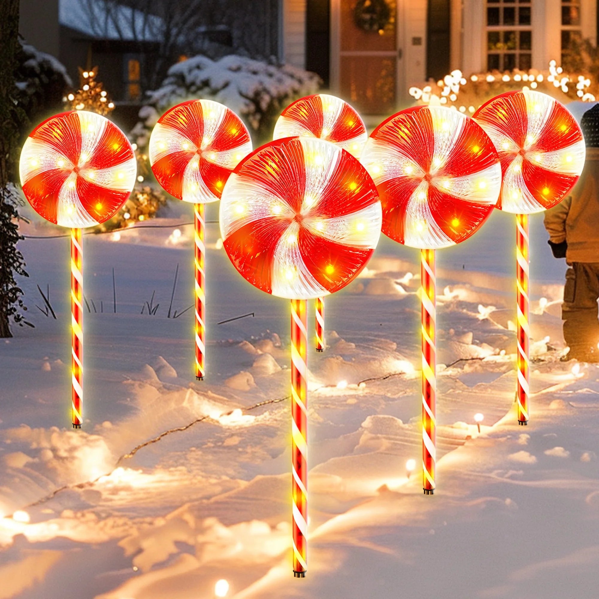 Set of 6 28Inch Christmas Pathway Light Lollipop Candy Marker Waterproof Outdoor Christmas Decor Light