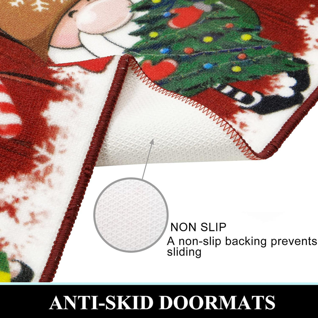 Christmas Kitchen Rug Set of 2 Farmhouse Kitchen Floor Mat Carpet No Slip Christmas Kitchen Mat Set for Floor Door Mat Runner Rug Machine Washable, 32"X20"+20"X59"