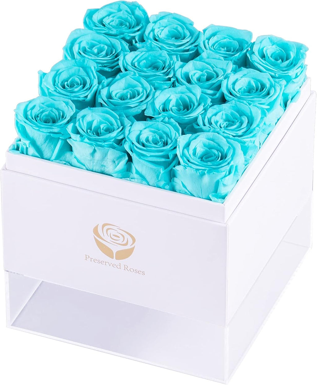 Preserved Real Roses in a Box, Rose Box Gifts for Her, Eternal Roses in a Box, Romantic Gifts for Her, Gift Box for Her/Women/Mother/Friend (16 Blue Roses, Square White Box)