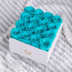 Preserved Real Roses in a Box, Rose Box Gifts for Her, Eternal Roses in a Box, Romantic Gifts for Her, Gift Box for Her/Women/Mother/Friend (16 Blue Roses, Square White Box)