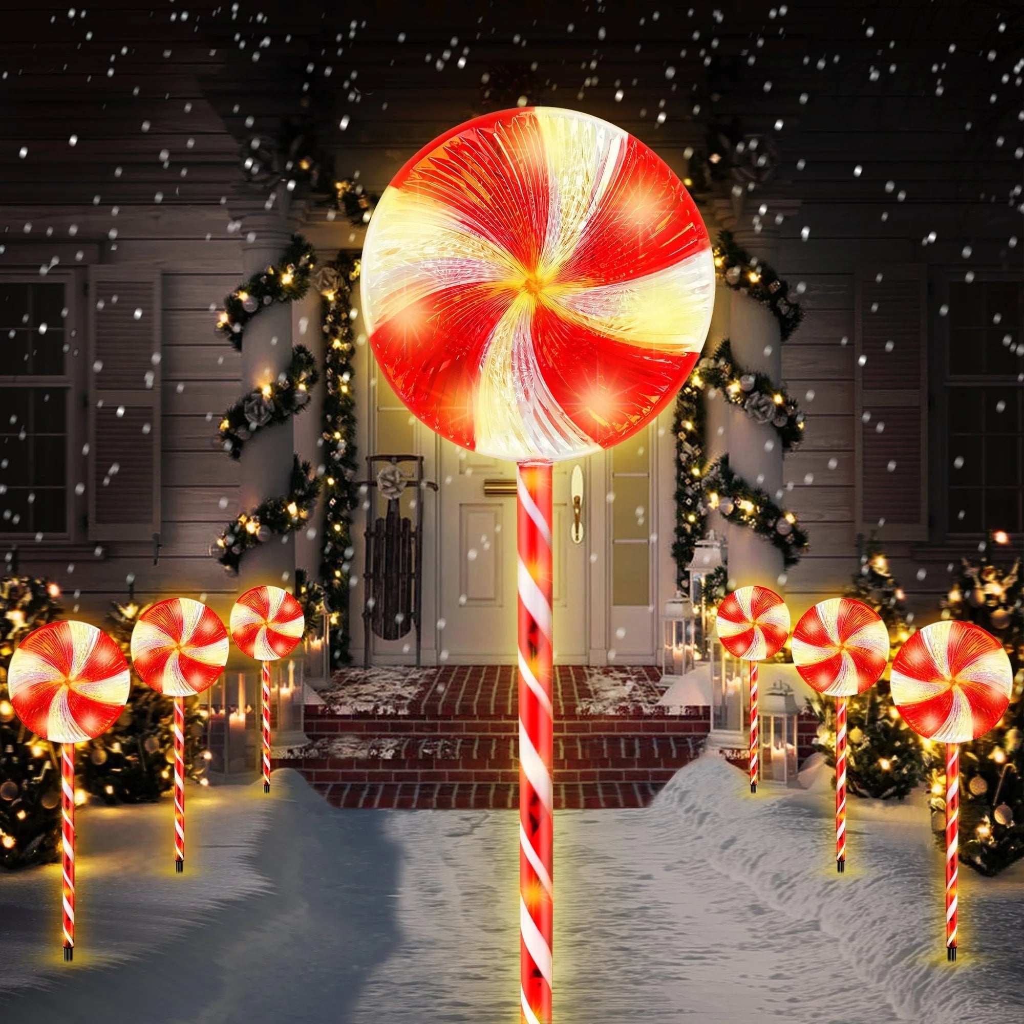 Set of 6 28Inch Christmas Pathway Light Lollipop Candy Marker Waterproof Outdoor Christmas Decor Light