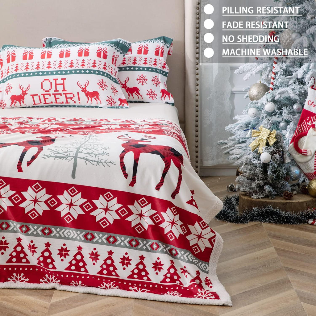 Christmas Throw Blanket, Soft Cozy Fleece Sherpa Fuzzy Blanket, Warm Plush Fluffy Flannel Throw Blanket Fall Winter for Couch Bed 50" X 60"