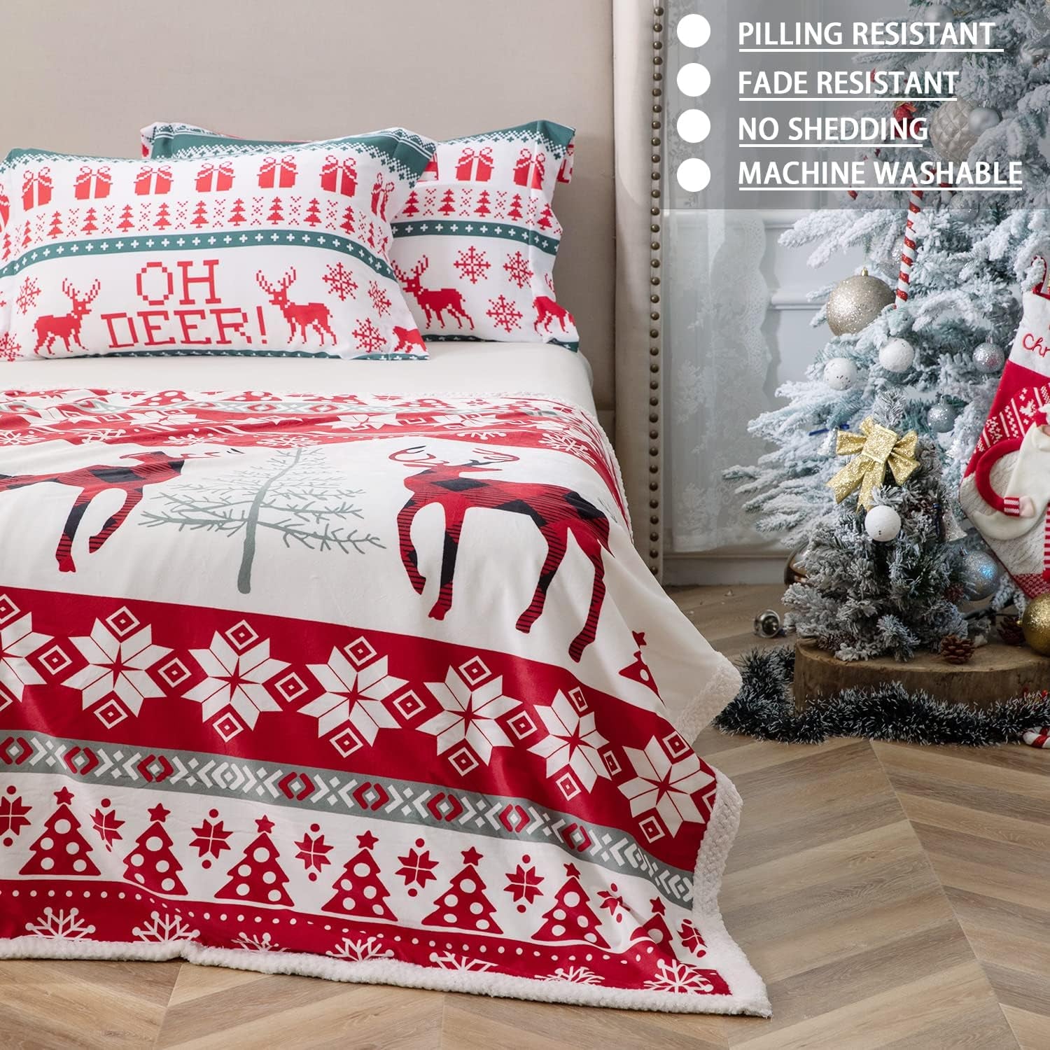 Christmas Throw Blanket, Soft Cozy Fleece Sherpa Fuzzy Blanket, Warm Plush Fluffy Flannel Throw Blanket Fall Winter for Couch Bed 50" X 60"