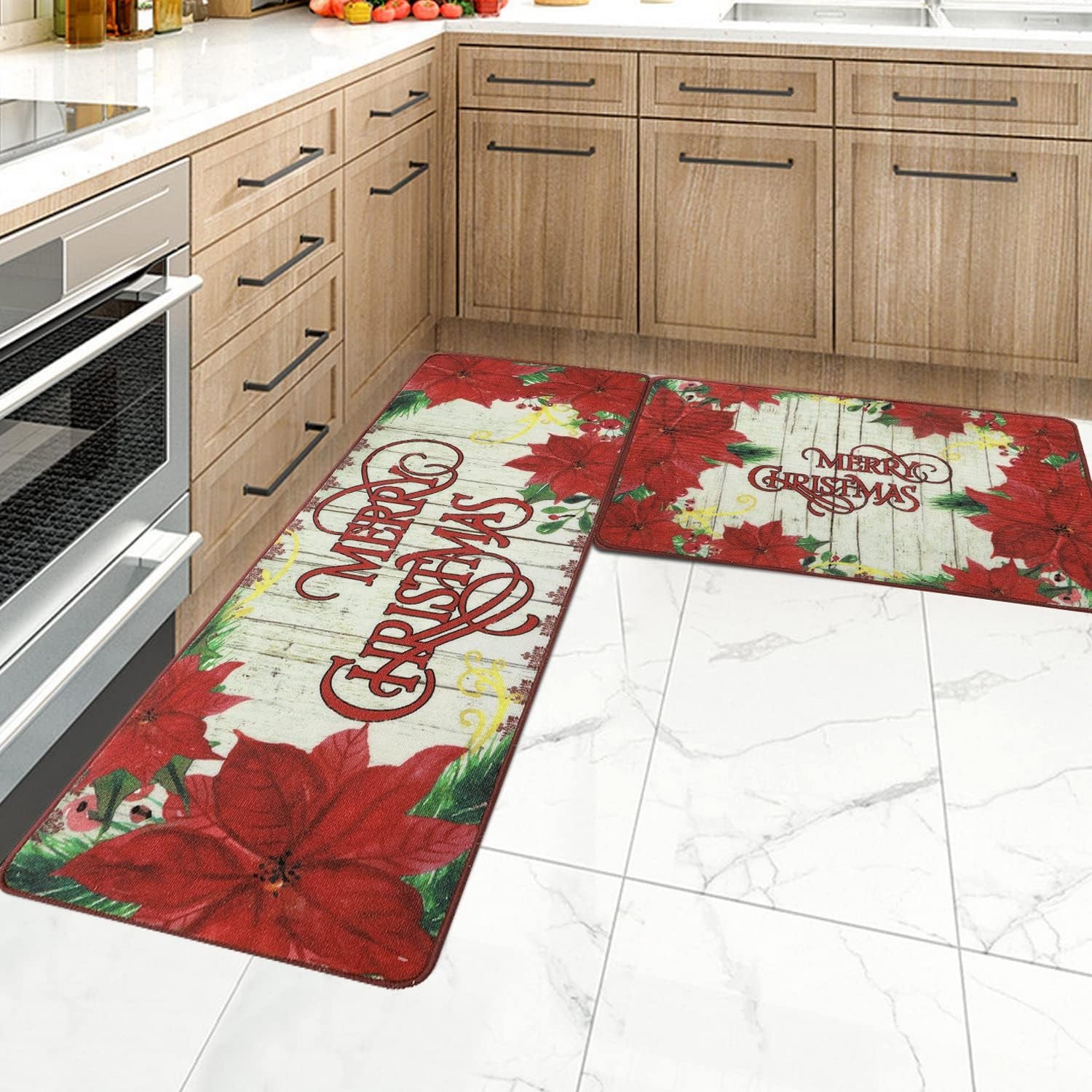 Christmas Kitchen Mats and Rugs Runner Set 2 Pieces Non Slip Kitchen Floor Rug Carpet Indoor Outdoor Floor Mat for Kitchen Sink,Laundry Room,Christmas Decorations