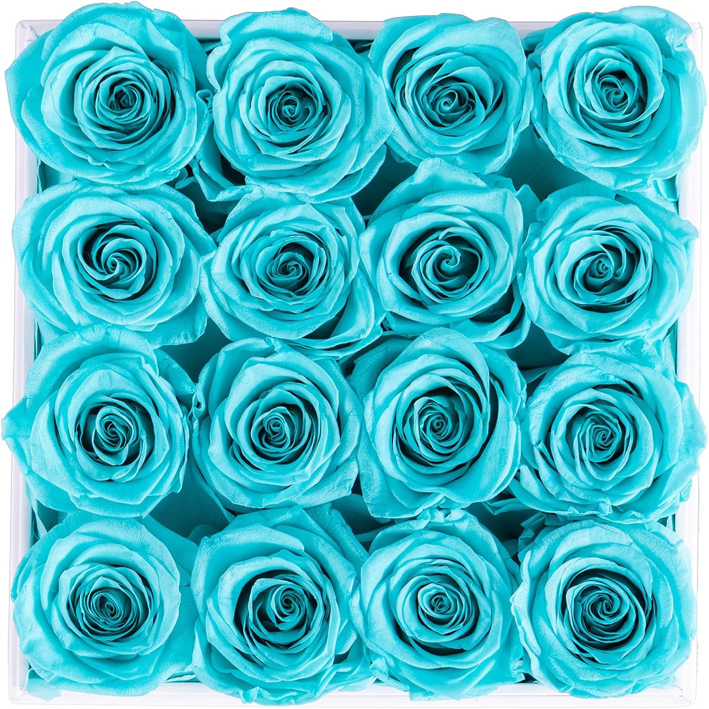 Preserved Real Roses in a Box, Rose Box Gifts for Her, Eternal Roses in a Box, Romantic Gifts for Her, Gift Box for Her/Women/Mother/Friend (16 Blue Roses, Square White Box)