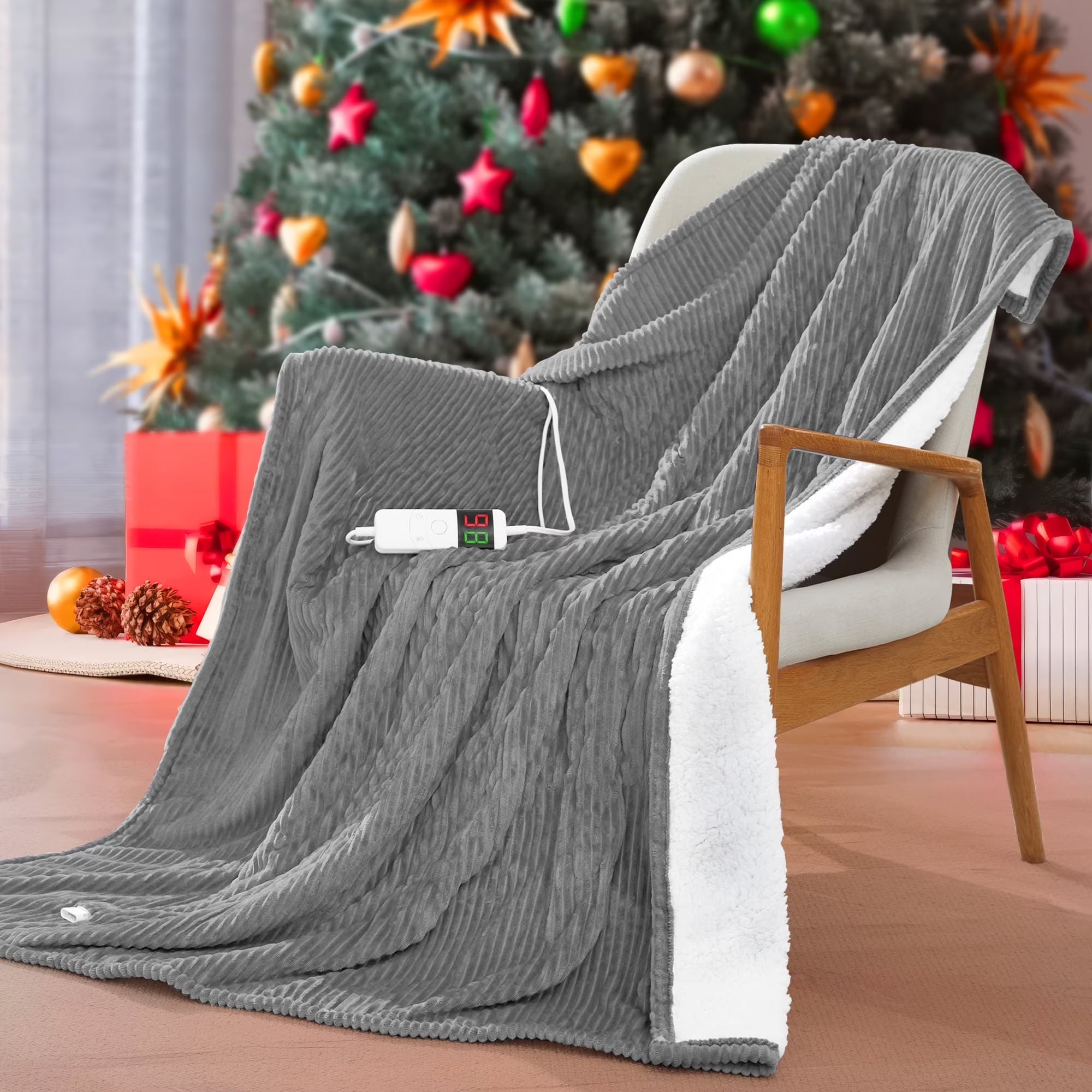 62"X84" Heated Electric Blanket Fast Heating Lap Flannel Blankets, 1/2/4/6/8 Hours Auto-Off 10 Heat Level Winter Throw Blankets, Over-Heat Protection Flannel Heater Throws, Machine Washable, Grey
