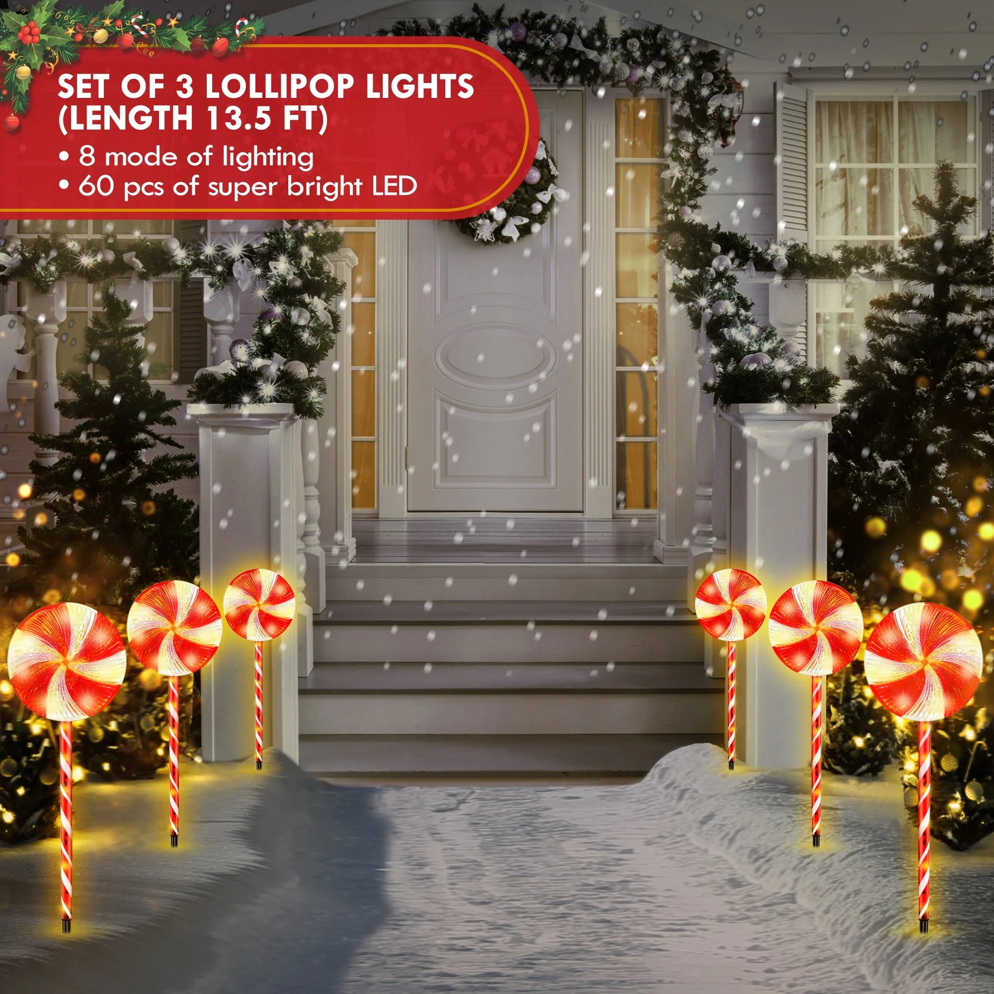 Set of 6 28Inch Christmas Pathway Light Lollipop Candy Marker Waterproof Outdoor Christmas Decor Light