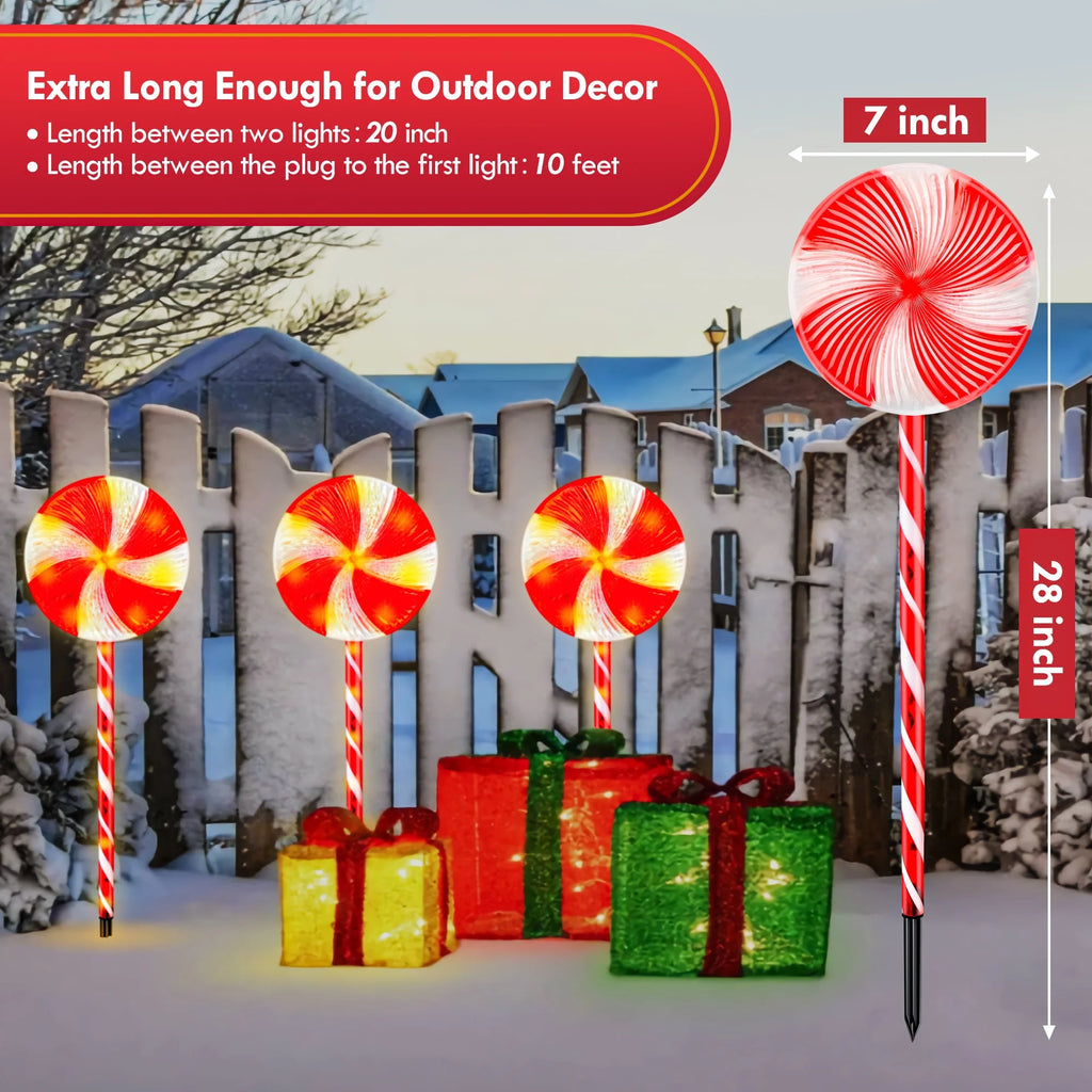 Set of 6 28Inch Christmas Pathway Light Lollipop Candy Marker Waterproof Outdoor Christmas Decor Light