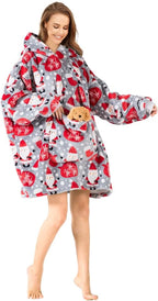 Oversized Wearable Blankets,Soft Plush Printed Sherpa Blanket Sweatshirt with Pockets,One Size Fits All,Santa Claus
